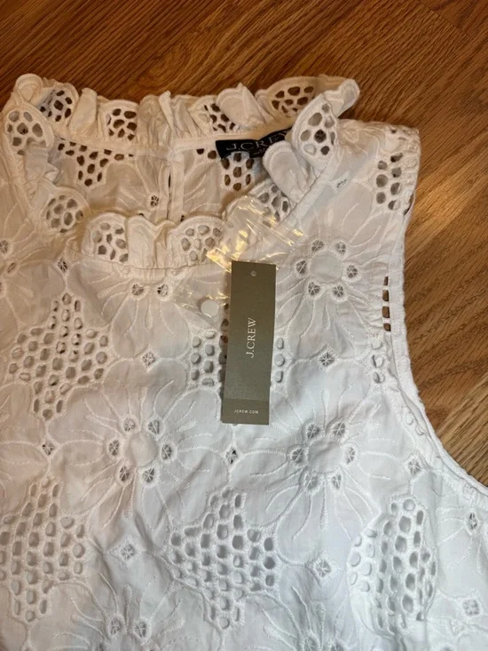 J.CREW White Floral Lace Ruffle High Neck Sleeveless Blouse Women’s XS - Picture 13 of 15